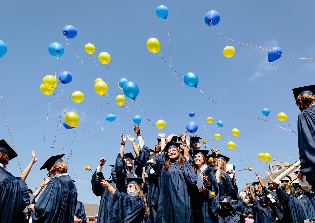 Balloons Flying In The Air To Celebrate Graduation